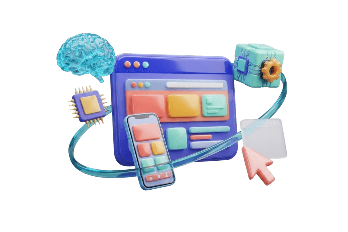 Illustration representing the web, mobile, AI and design work we build